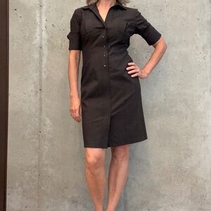 Elie Tahari Kayla Short Sleeve Midi Shirt Dress, Heather Dark Brown, size 8